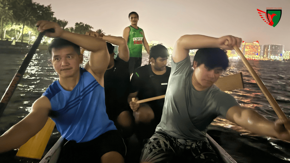 dragon boat evening training on Dubai Creek