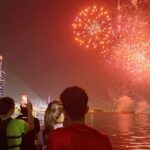 Dubai dragon boat training at Deira Creek with firework